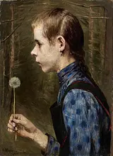 Bertha Wegmann: Marthel med en pusteblomst. Wölfelsgrund, 1909. Den Hirschsprungske Samling.&nbsp;
