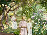 Fritz Syberg: Kunstnerens hustru og børn ved Pilegården, 1909. Skagens Museum&nbsp;