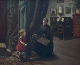 Emilie Mundt: Malerinde og barn i atelieret, 1893. Vardemuseerne.