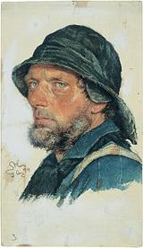 The portrait of a Hornbæk fisherman is one out of four watercolours that Krøyer painted in 1873. These watercolours are the first works by Krøyer that Heinrich Hirschsprung bought.