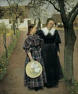 Sigrid Kähler appears alongside her sister, Ebba, in L.A. Ring’s large painting Spring. Ring painted the painting in 1895, the year before Sigrid and he were married. The painting is owned by The Hirschsprung Collection.