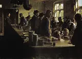 P.S. Krøyer: I Købmandens bod, når der ikke fiskes,1882. Den Hirschsprungske Samling.