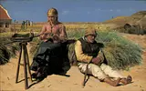 Michael Ancher: 'Figurer i et landskab. Blinde Kristian og Tine i sandet', 1880. Den Hirschsprungske Samling