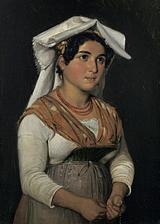 Det var ikke kun de antikke ruiner, der optog de danske kunstnere i Italien. Folkelivsskildringer og portrætter var også populære motiver. Her har Wilhelm Marstrand i 1836 malet en ung italiensk pige i sin traditionelle dragt.