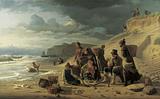 Carl Bloch: 'Fishermen's families awaiting their return in an approaching storm. From the west coast of Jutland', 1858.