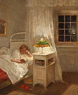 Bertha Wegmann, Ved læselampen i soveværelset, 1913. Den Hirschsprungske Samling