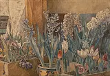 Krokus, hyacinter og tulipaner udgør næsten hele billedfladen i Anna Sybergs akvarel ’Forårsblomster’ fra 1898. Samme år erhvervede Henrich Hirschsprung værket, efter det havde været udstillet på Charlottenborgs Forårsudstilling.&nbsp;