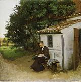 Viggo Johansen: The Artist's Wife outside their House in Skagen, 1880. Art Museums of Skagen
