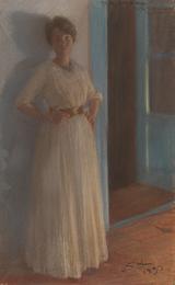 P.S. Krøyer: Kunstnerens hustru. Aften ved lampelys, 1890. Pastel på papir.