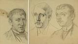 Johan Rohde created several charcoal and pencil portrait studies in preparation for his large-scale painting Three Portraits from 1892. The museum acquired the painting in 1970 and received the drawings in 2018. In Rohde’s group portrait of three fellow artists, we see the painters Ludvig Find, Gad Fr. Clement and Carl Frydensberg set against a mysterious, darkened space.