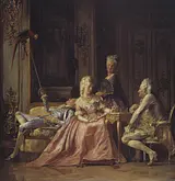 Kristian Zahrtmann: 'Scene fra Christian VII’s hof'. 1873. Dronning Caroline Mathilde spiller skak med sin hemmelige elsker, lægen Struensee. I baggrunden ligger hendes intetanende ægtemand, Christian VII,&nbsp; og driller en papegøje med sin kårde. Billedet, der var malet godt 100 år efter Struensees henrettelse og dronningens landsforvisning, var et kontroversielt motiv for den unge Zahrtmann. På det tidspunkt levede endnu børnebørn af Caroline Matilde, og hoffet forsøgte derfor at købe billedet for at forhindre, at det blev udstillet. I stedet valgte Zahrtmann at vise det for offentligheden på Charlottenborg.