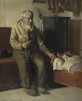 Michael Ancher: Blinde Kristian som barnepige, 1885. Den Hirschsprungske Samling.